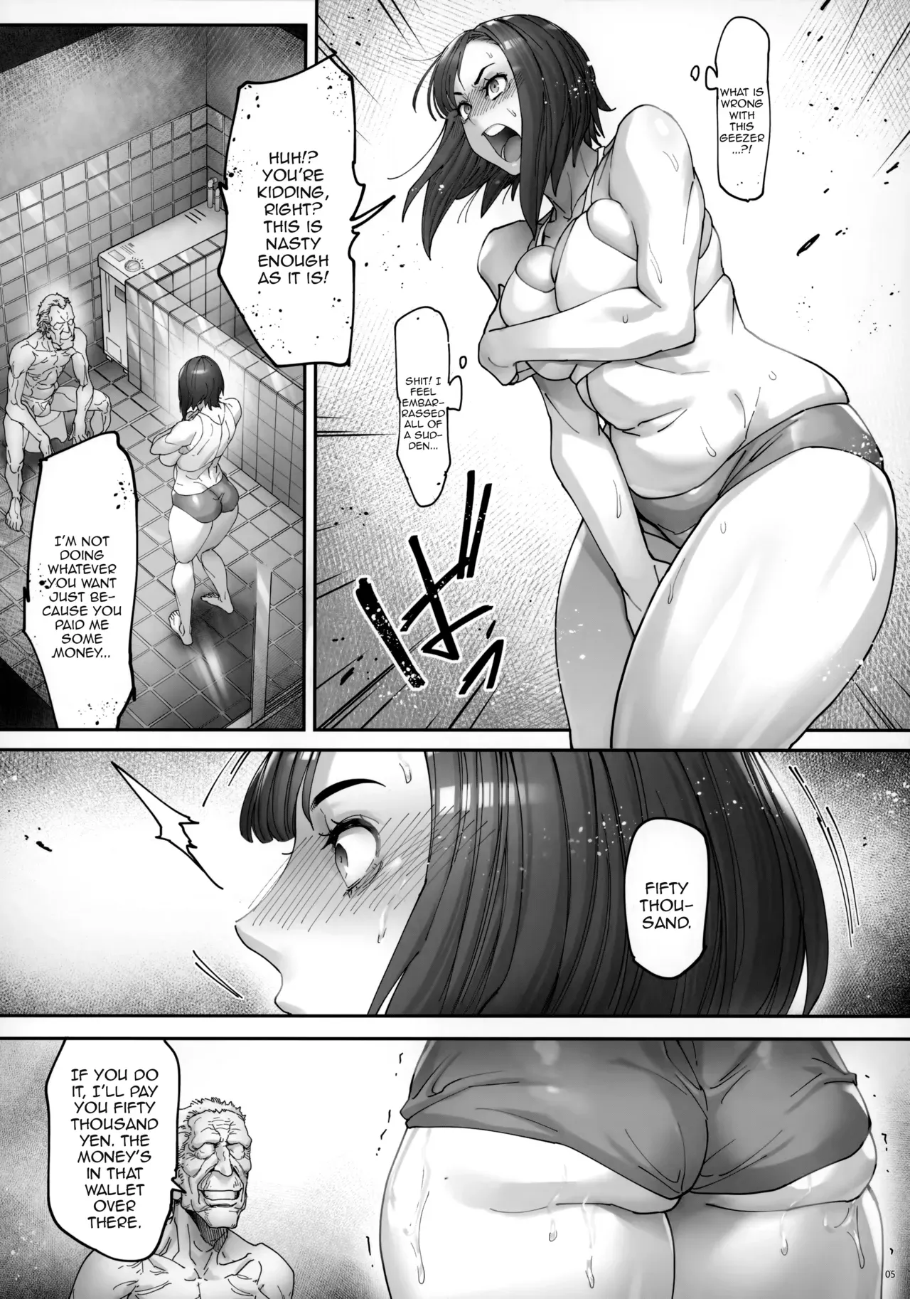 (C103) [Kocho Kocho Koukou (Bonten)] Kaigo Beit de Iroboke Jijii no Gouin na Yokkyuu to Okane no Mae ni Chitai o Sarasu JK [English] [Doujins.com] - Page 6
