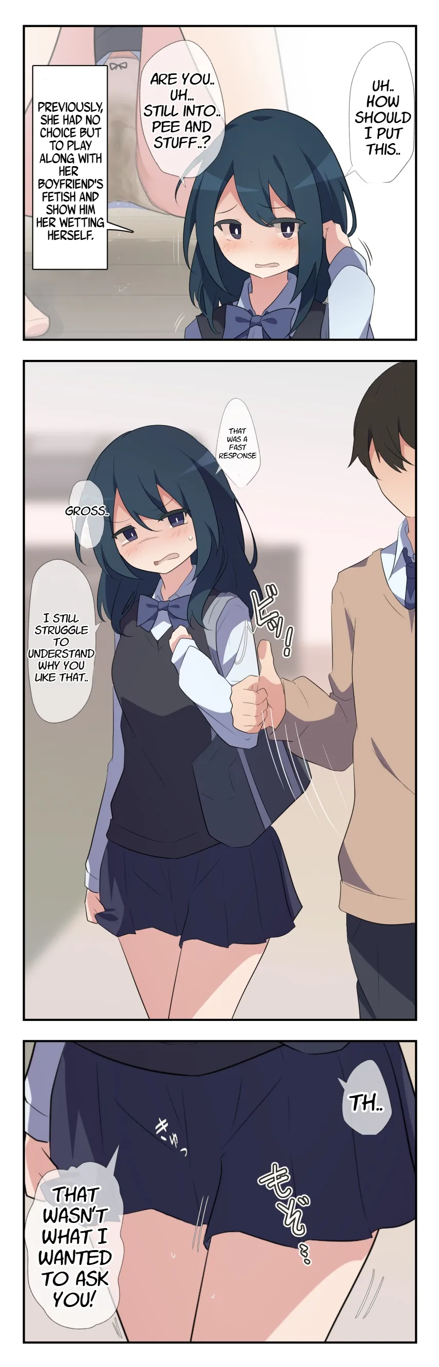 [Watakarashi] Gaman Genkai Onnanoko ga Oshikko Seiheki Kareshi ni Ijiwaru Sarete Omorashi Shichau Mini Ohanashi | Desperate Girl wets herself due to being teased by her pee-loving boyfriend [English] - Page 3