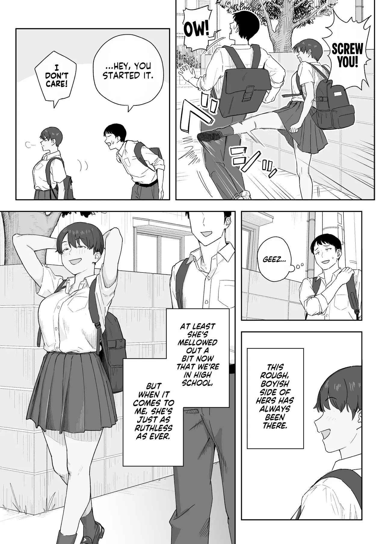 [Natsuzo] Mukashi Kara Otokoppoi Osananajimi mo Chanto Mesu ni Sodachimashita | Even my Tomboy Childhood Friend Grew up Into a Proper Female [English] [NudeSalad] - Page 4