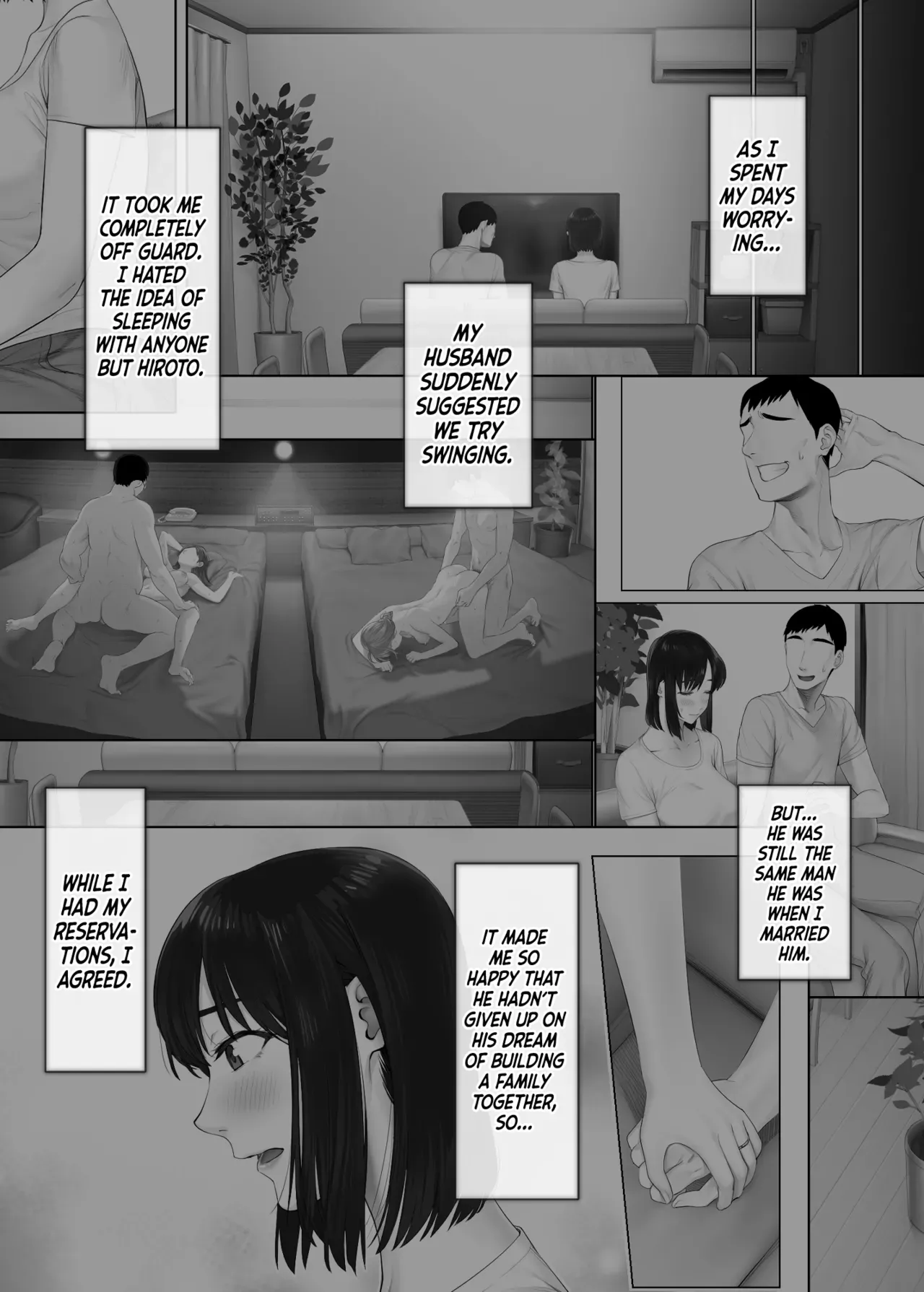 [Mitsumitsu Niku (Hikitogu)] LeveChi na Swapping 2 ~Hatsu Zecchou de Iki Kuruu Tsuma Hen~ | Swinging With the Pros 2: A Housewife's First Orgasm [English] [head empty] - Page 7