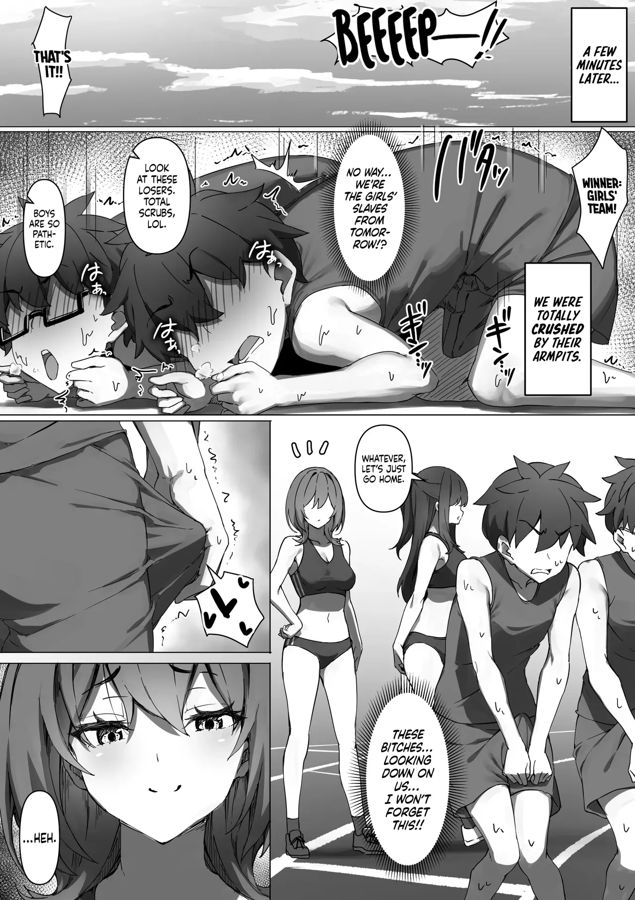 [Kurage no Suisou (Hagakure Kurage)] The Story of Masochists Who Got Hard From the Armpits of the Girls’ Track-and-Field Team and Got Punished | Rikujo Joshi no Waki ni Tsui Kofun Shite Shimatta Maso ni Batsu ga Kudaru Hanashi [English] - Page 5