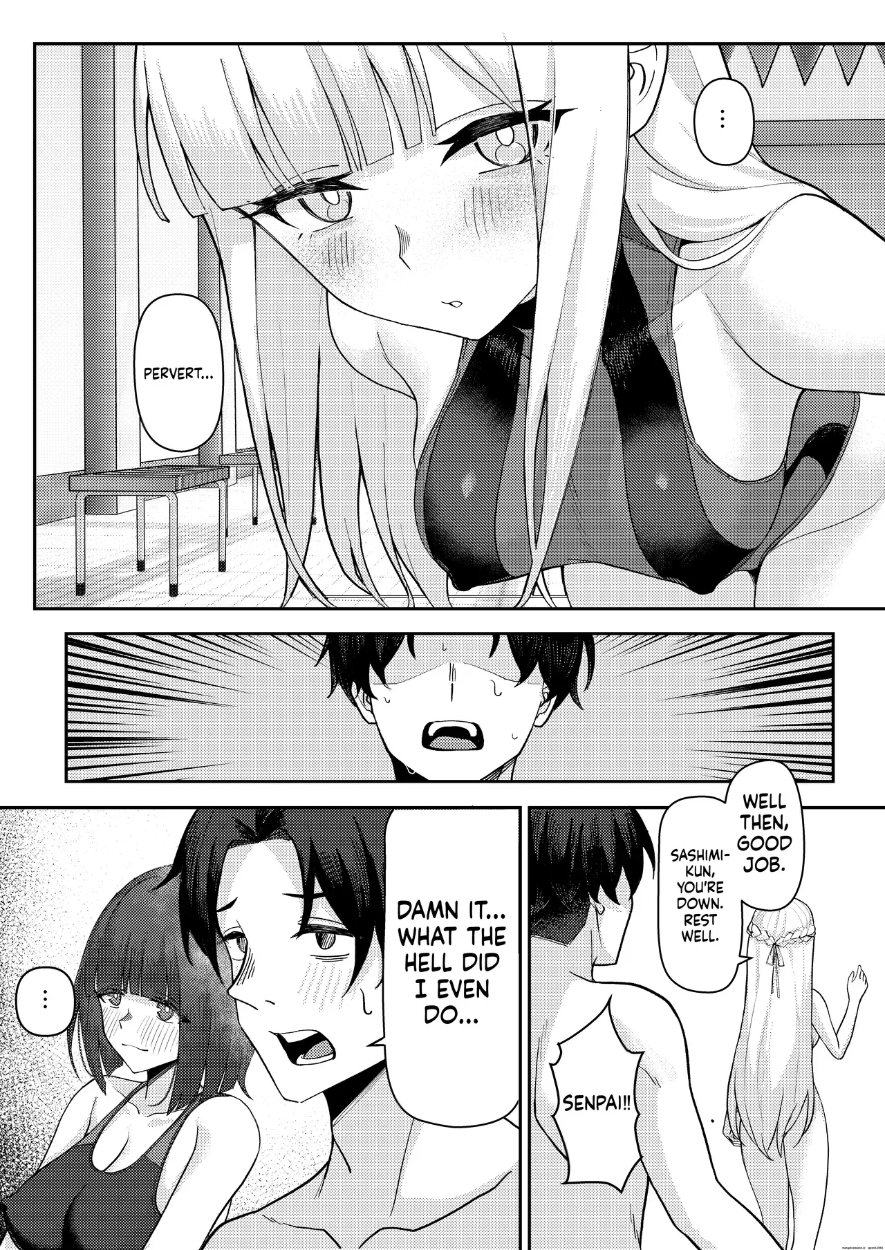 [Kamatsuka (Kamatsuka)] Danshi ga Ore dake!? no Suieibu de Akogare no Senpai to Osananajimi ni Komon ni Shasei Kanri Sareteiru Koto ga Barete Shimatta Hon - Page 9