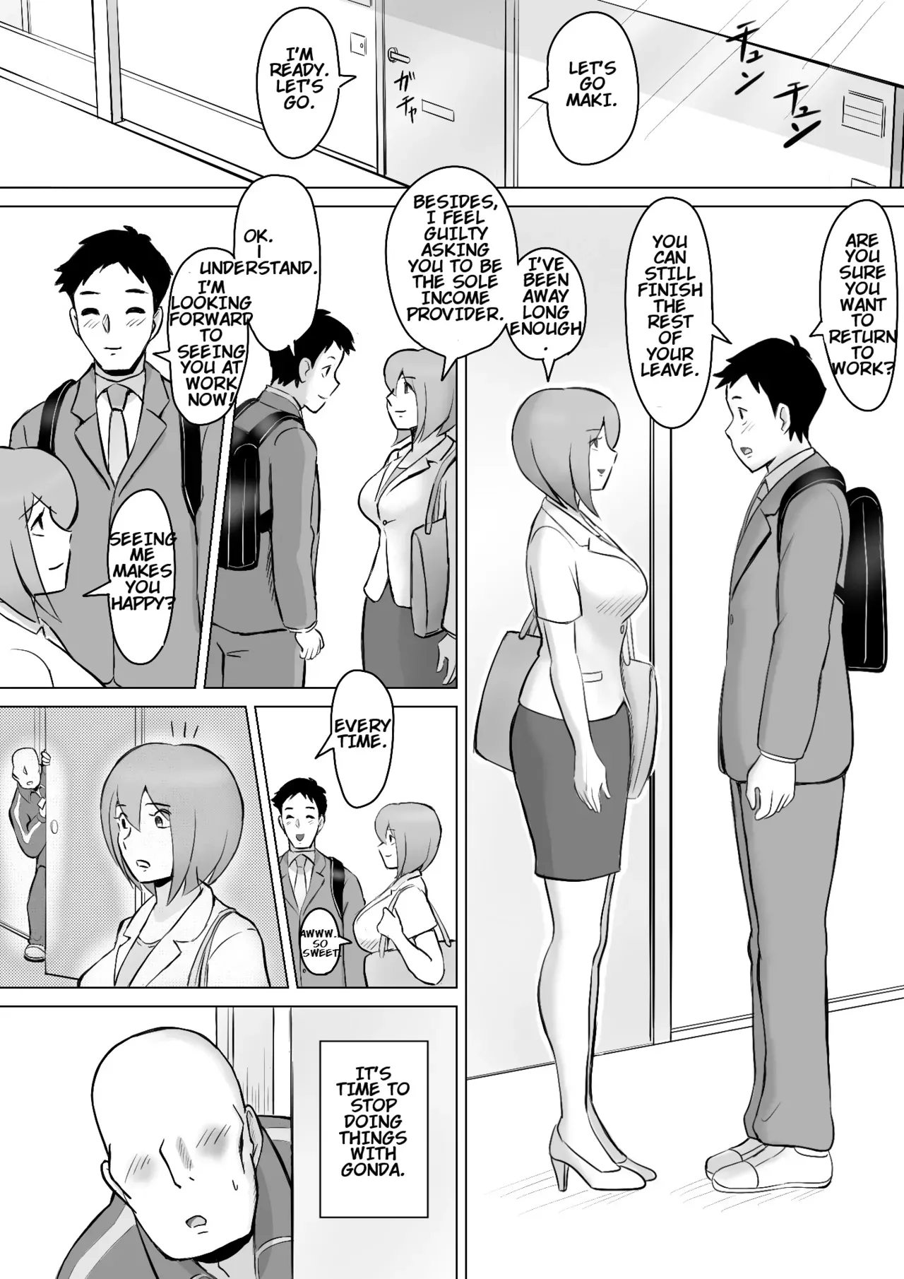 [Nantomo-san] Maki wa Yasashii Otto no Tame ni Mayu wa Dekachin Otto no Tame ni Toukousha Gonda Goukichi Part 2 | Maki married to a gentle husband is corrupted by her neighbor Gonda Gokichi [English] - Page 10