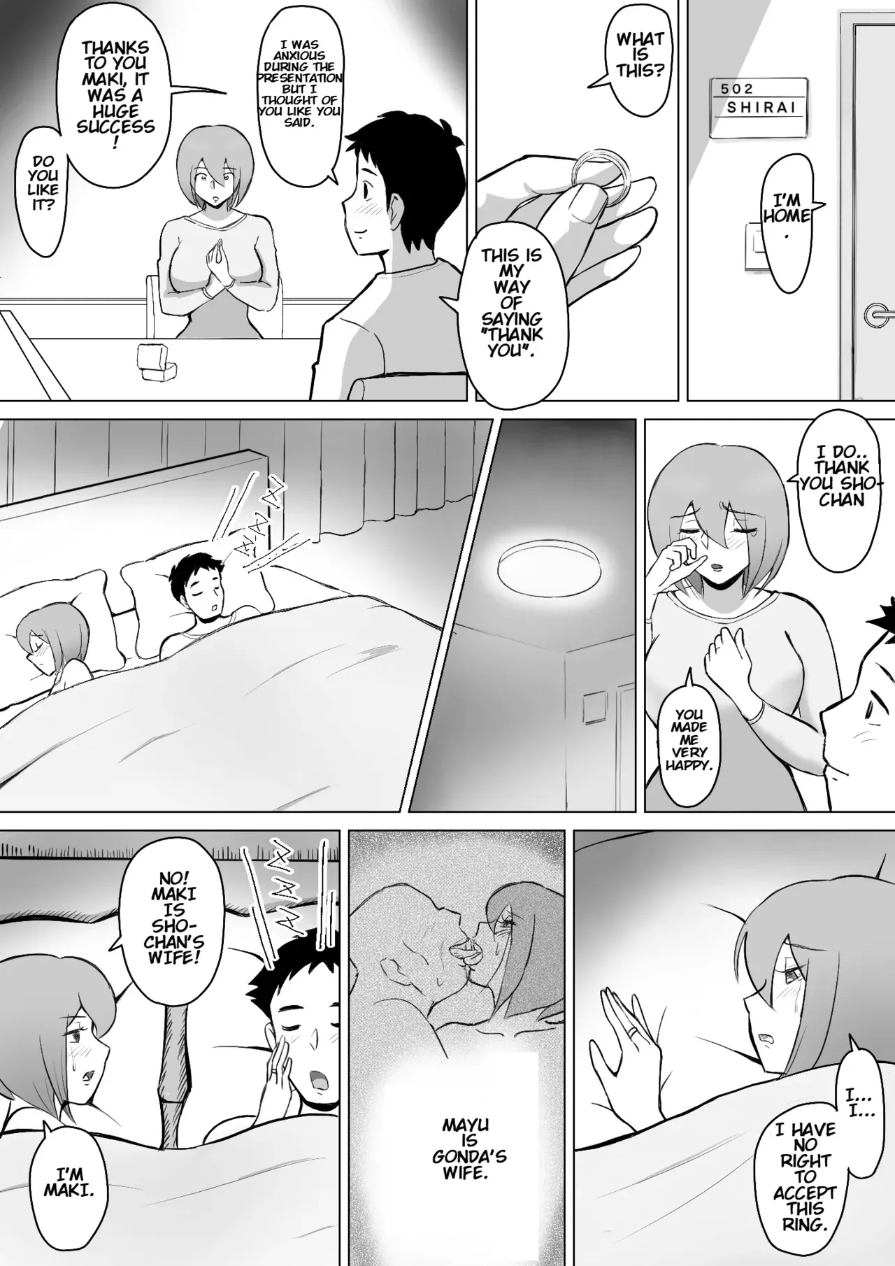 [Nantomo-san] Maki wa Yasashii Otto no Tame ni Mayu wa Dekachin Otto no Tame ni Toukousha Gonda Goukichi Part 2 | Maki married to a gentle husband is corrupted by her neighbor Gonda Gokichi [English] - Page 9