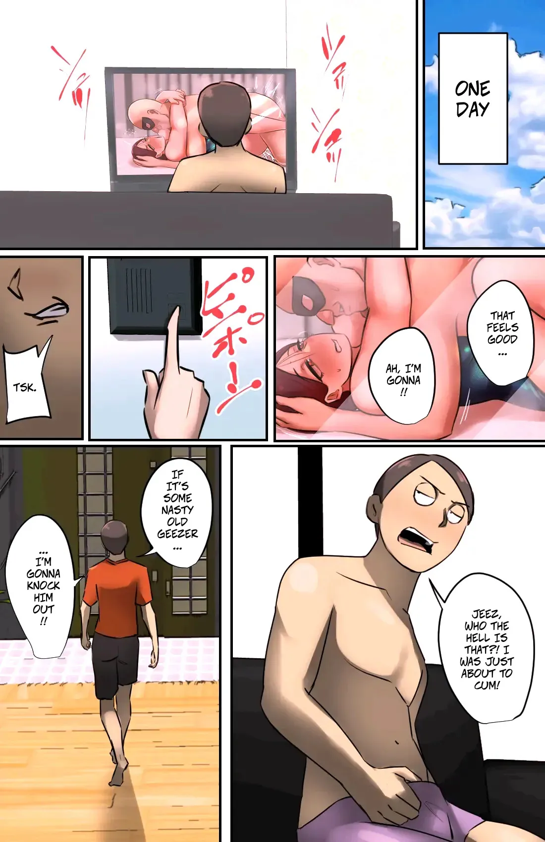 [Chotto B-Sen] A Saleswoman Interrupted Me While I Was Jerking-Off -- Genkan o Aketara Iru Kanyuu Oba-san [Colorized] - Page 3
