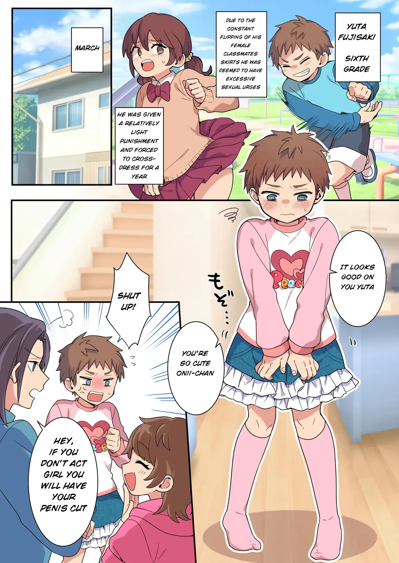 Chijoku An (Yunogi)] Josou Taikou de Kyousei sareru Otokonoko-tachi [English] - Page 4