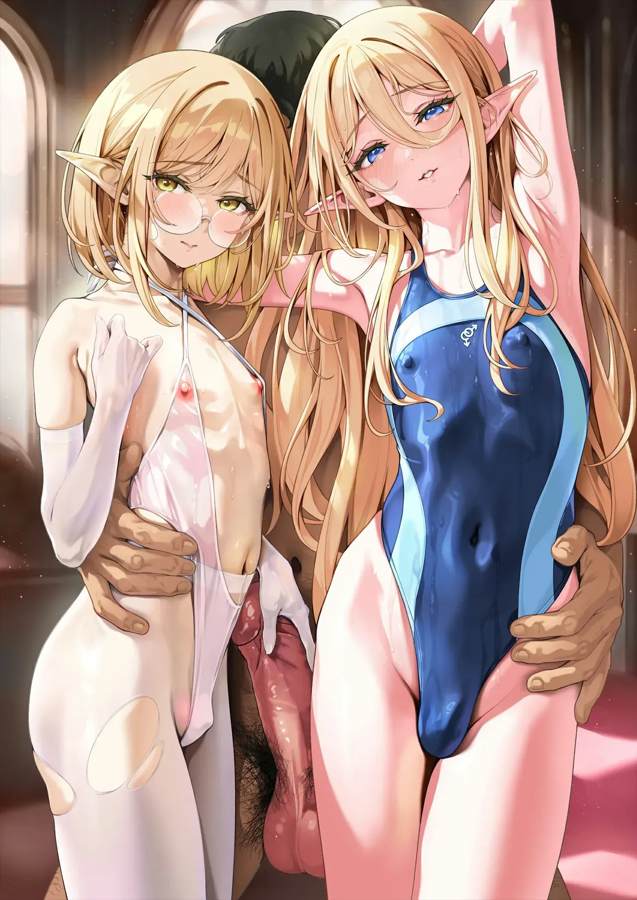 (C108) [Shinsei Lolishota (Shinsei Frontier) (shuffle, kozi)] Isekai Otokonoko Mizugi Futaana Chijoku Slender Onee-san (♂) no Chinpo Chuudoku ni Mikeiken na Bishounen ga Makikomarete... | Another World Trap Swimsuit Double-Hole Humiliation ~Inexperienced Pretty Boy Caught Up in Slender Big Sister's (♂) Cock Addiction...~ [Decensored] [English] - Page 2